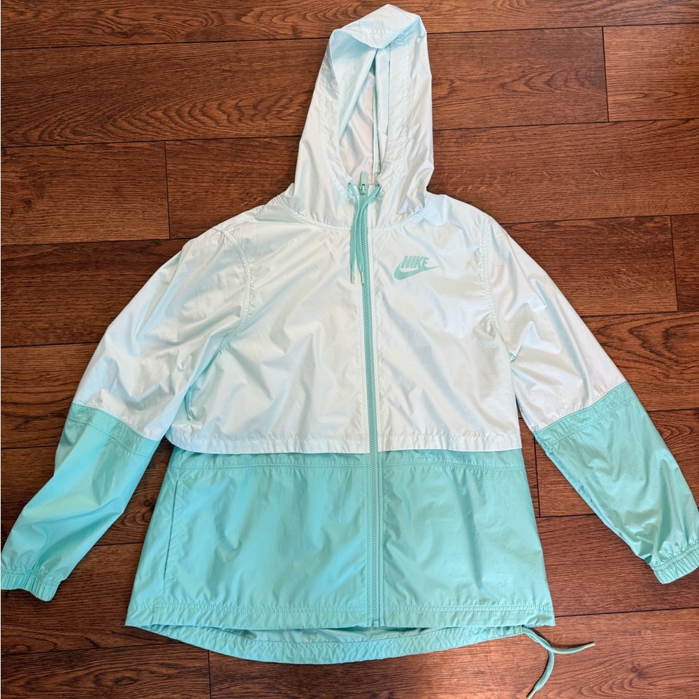 Nike Light Green and White Windbreaker Jacket